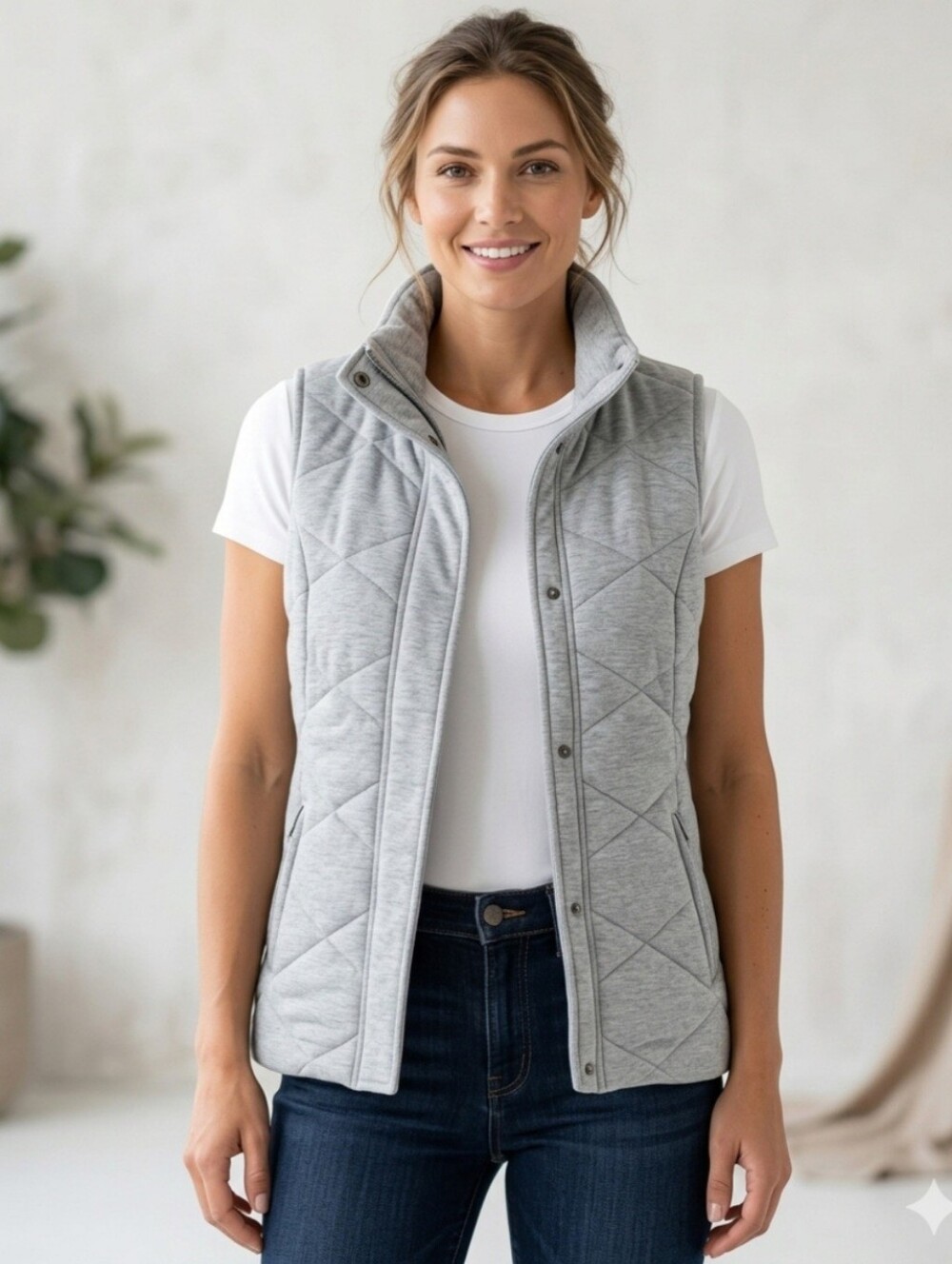 Athleta Gray Icecap Quilted Vest XXLS - Womens Heathered Knit Puffer EUC